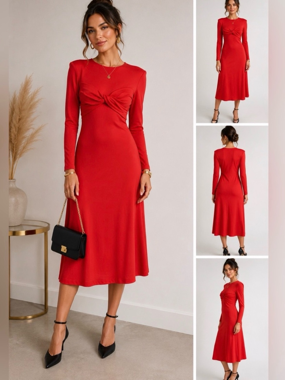 NWT FARM RIO Red Twisted Cup Midi Dress